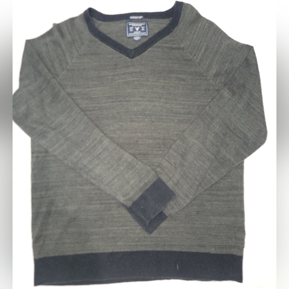 American Eagle Outfitters Green V-Neck Sweater with Black Trim - Picture 1 of 10